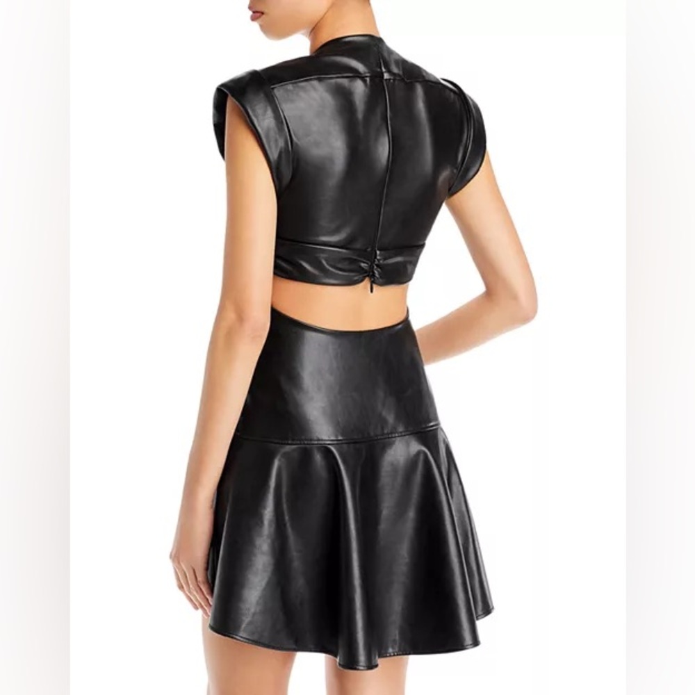 🛍️NWT🥰Front-Gathered Faux Leather Cut-Out Mini Dress👗 - Picture 3 of 8